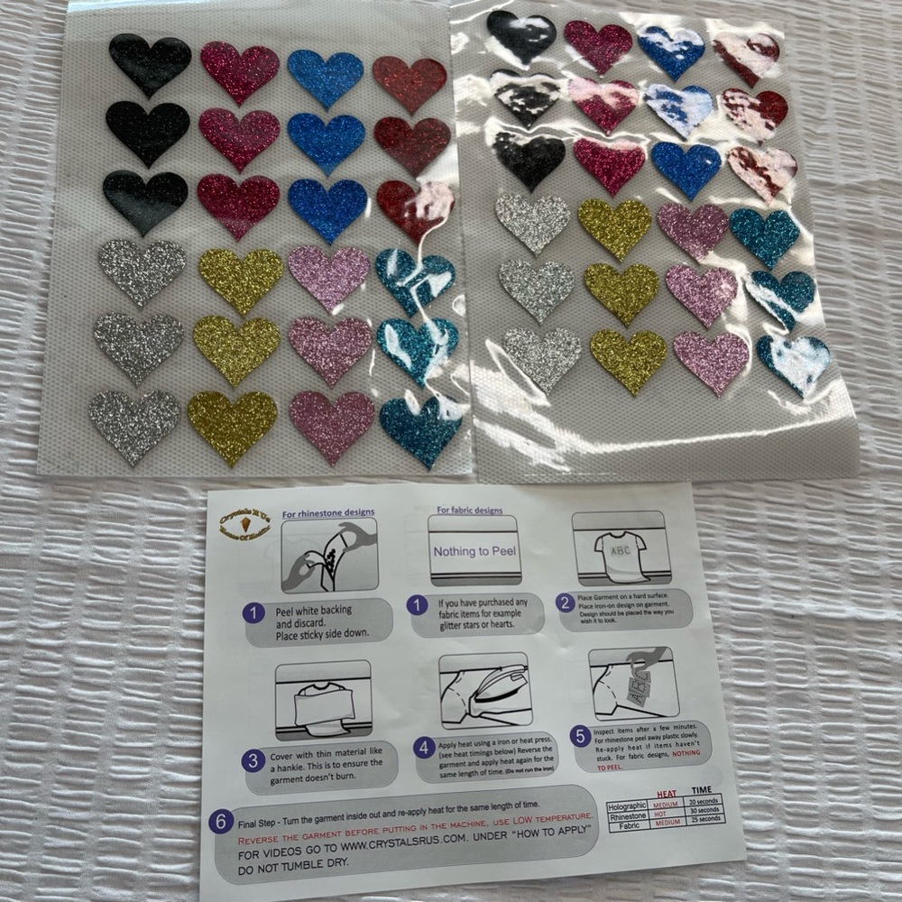 🆕 Fabric Sequin 48 Bundle 💙💗💜Hearts 🖤💛iron on hat  tote Valentine’s Day